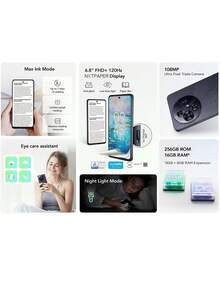 TCL 50 NXTPAPER 5G 智能手机全球版，6.8 英寸 FHD+ 120Hz NXTPAPER 显示屏，AI 智能提升效率，108MP 超像素三摄，5010mAh 电池，33W 快充，Max Ink 模式，护眼助手，夜间模式 - 午夜藍 - 查看 2
