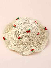 1顶婴儿/幼儿女童针织宽檐遮阳帽，透气针织夏季防晒帽 - 1PC - 查看 3