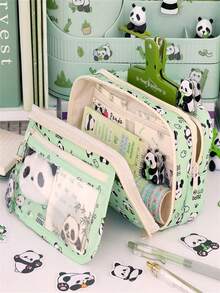 1 pieza Nuevo estuche de papelería con diseño de Panda de gran capacidad y varios compartimentos, elegante caja de lápices con estilo de dibujos animados para niñas y niños, útiles escolares de alta calidad, ideal para viajes, maleta, bolsa de viaje, artículos de viaje esenciales, artículos de vacaciones, cajas de almacenamiento de papelería, portalápices de colores, bolsa organizadora de viaje, bolsa de maquillaje, bolígrafos, bolígrafo, papelería, estuche de lápices, bolsa de lápices, escuela, estuche de lápices grande, equipo de oficina, artículos para la escuela, papel de notas, decoración Kawaii, vuelta al colegio - Multicolor - Ver 11
