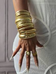 Bộ 12/15/6/4/1 chiếc vòng tay vàng, vòng tay bản rộng, vòng tay dày, bộ vòng tay, vòng tay nữ, quà tặng cho nữ. - Vàng - Xem 13