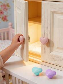 4 piezas de tiradores de cajón para guardería de bebé, perillas de cerámica con forma de corazón, rosa/azul/amarillo/gris, acabado mate suave, manijas de un solo orificio, adecuadas para el almacenamiento del tocador - manejar - Ver 2
