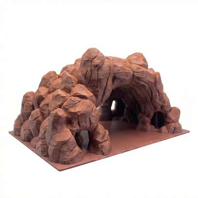 3D Printed Desert Cave Hideaway, Suitable For Reptiles Like Geckos Or Aquatic Creatures Like Small Fish And Shrimp, Decorative Aquarium/Terrarium Ornament With Sandstone Texture And Top Vegetation Design, Balancing Scenic Atmosphere And Habitat