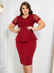 Women's Elegant Party Midi Tulle Dress - 紅色 - 查看 6