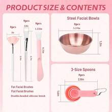 2/3/5/10/20/40件套面部护理混合面膜工具套装，包含面膜搅拌碗、面膜搅拌刷、量勺，美容师用品，面部护理SPA工具，DIY面膜搅拌盘，面膜涂抹刷套装，玫瑰金面膜碗，扇形刷，扁平刷，量勺，双头硅胶涂抹刷 - A - 查看 16