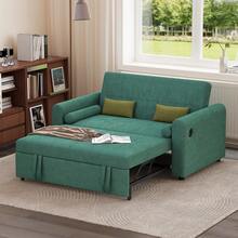 2 Seater Sofa Bed, 3-In-1 Convertible Comfy Pull Out Sleeper Sofa With 3-Position Adjustable Backrest, Side Pockets For Living Room, Guest Room (Green, 2 Seater Sofa Bed) - Green - View 8