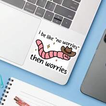 1张“我就是这样，没事就担心”贴纸，可爱牛仔虫笔记本电脑贴纸，趣味心理健康乙烯基贴纸，讽刺焦虑礼物，防水即撕即贴水瓶贴纸，俏皮水杯贴纸，粉色虫子笔记本贴纸，送给过度思考者的完美礼物，牛仔帽虫子汽车贴纸 - S1796 - 查看 5