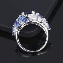 1 pieza Anillo de moda elegante con diseño geométrico redondo de piedra e incrustaciones de circonita cúbica para mujeres - Multicolor - Ver 5