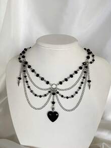 rundraw 1 件空心星铆钉水晶串珠几何吊坠流苏朋克项链，多色不锈钢，适合女士舞蹈、音乐节、派对和日常佩戴配饰 - 彩色 - 查看 16