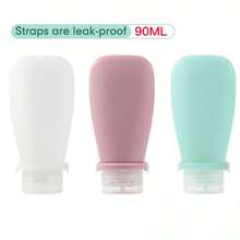 Set de 3 botellas de viaje de 90ml, contenedores de viaje rellenables a prueba de fugas de silicona aptos para champú líquido, jabón y cosméticos - A - Ver 2