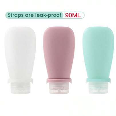 Set de 3 botellas de viaje de 90ml, contenedores de viaje rellenables a prueba de fugas de silicona aptos para champú líquido, jabón y cosméticos