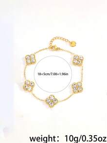 1pc Exquisite And Fashionable Stainless Steel Bracelet, Tailored For Romantic Dating, Glamorous Party Events, Daily Office Commutes, And An Ideal Valentine's Day Gift, Crafted With A Lightweight Chain And Unique Floral-Inspired Accents That Exude Modern Charm, Comfortable For All-Day Wear And Effortlessly Elevates Any Outfit With Understated Luxury To Make You Stand Out In Any Crowd - Gold - View 7