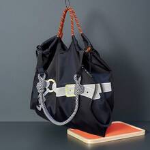 大容量刺绣可折叠尼龙手提包，单肩手提包 - 彩色 - 查看 4