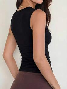 Women Deep V Neck Tops Sexy Sleeveless Crop Top Stretchy Going Out Tank Top Cute Summer Clothes - 黑色 - 查看 3