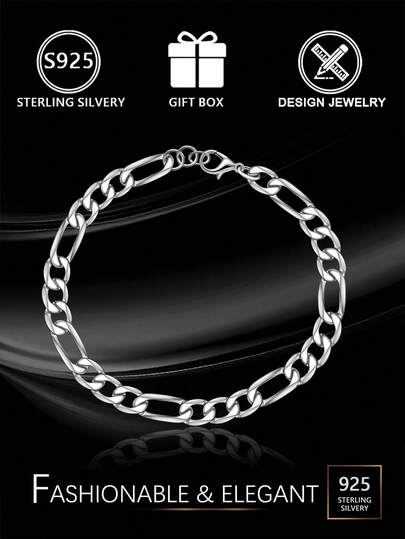 1条S925纯银女士极简时尚手链，经典嘻哈侧链设计，优质光滑链条，适合日常、休闲、情侣搭配，可作为送给男友、女友或朋友的礼物，附赠礼盒