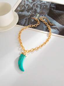 1件波西米亚几何链条夸张牙齿吊坠项链，奢华魅力，适合婚礼、派对、海滩、休闲、街头风格，女士情侣礼物，节日、生日礼物，百搭之选 - 項鍊 - 查看 6