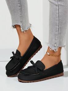 Giày lười đế bằng nữ, giày moccasin thoải mái gót thấp, giày thường ngày nhẹ nhàng đa năng cho mùa xuân/thu, kiểu buộc nơ. - màu đen - Xem 1