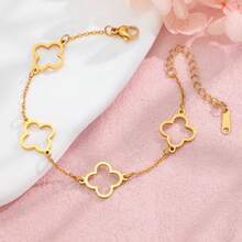 1 Piece Classic Stainless Steel Top Quality Four Leaf Flower Bracelet Simple Hollow Design Women's Lucky Clover Gift - Four Leaf Clover - View 3
