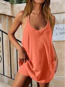 Women's Summer Mini Dress Casual Workout Tennis Dress With Shorts Sleeveless Althletic Dresses - trái cam - Xem 1