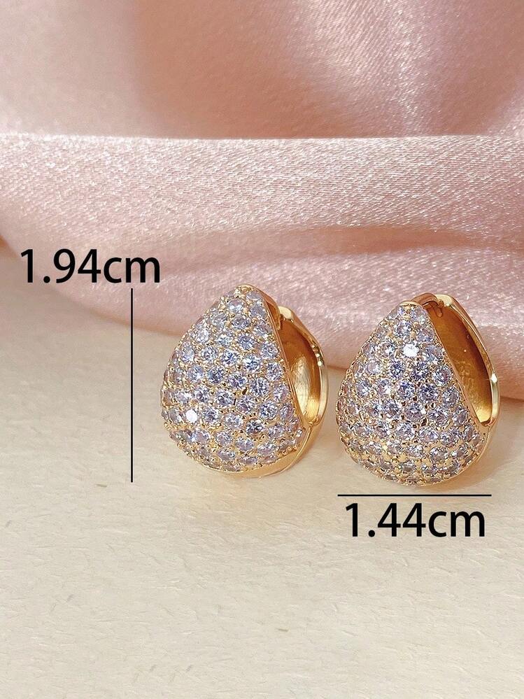 1 Pair Teardrop Fully Paved Zirconia Earrings, Luxury Elegant Versatile Hoop Earrings - Earrings - View 3
