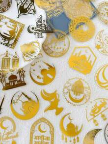 50pcs Eid Mubarak Sticker Gilding PET Transparent Decals For Laptop Luggage Computer Fridge Phone Case Sticker - Multicolor - View 4