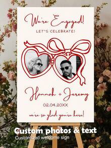 Customized Engagement Party Welcome Sign | Handpainted Heart-Shaped Pendant Welcome Sign, Can Customize Your Photo. Suitable For Pre-Wedding Parties, Weddings, Birthdays, Anniversaries And Other Occasions. Printed Poster. - Multicolor 04 - View 2