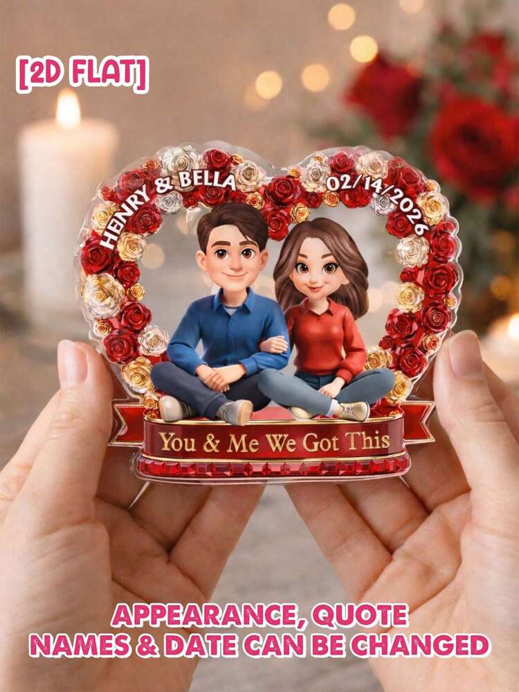 Nam châm tủ lạnh hình trái tim phẳng 2D tùy chỉnh, quà tặng kỷ niệm ngày cưới, ngày Valentine, nam châm in tên, ngày tháng và câu nói tùy chỉnh. - Như được hiển thị - Xem 1