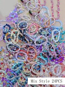 12/24pcs Elastic Glass Bead Bracelets - Stretch Fit Beads With Multi-Color Options (Pink, Blue, Green, Purple, Red, Black, White, Clear, Golden, ) - For Jewelry Making, Bracelets, Keychains - Durable Elastic Cord For DIY Crafts & Gifts - 彩色 - 查看 8