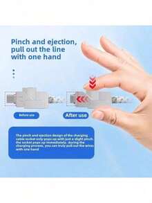 1pc One Handed Press, Pop Out Cable, Mobile Car Data Cable Type-C Android Charging Cable, Flash Charging With Indicator Light, Creative New Model, 78.74-Inch Extended Version, Fast Charging Cable, Compact Charging Cable, Pop-Up Design, Cable, High-Speed Charging, TypeC Charger, Universal Cable, Technology Enthusiast, Mobile Tool, Catapult Unplugged Data Cable, Mobile TypeC Charging Compatible With Apple 16 17 - Multicolor - View 2