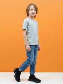 Kids' Full Black High-Top Knitted Sneakers, Slip-On Casual Sports Shoes, Lightweight - Black - View 3