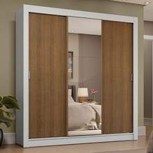 Ropero Closet Madesa 3 Puertas 1 Espejo Color Blanco y Marrón 02 - Blanco y Marrón - Ver 1