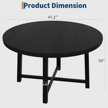 Mesa de comedor redonda, mesa de cocina de 47 pulgadas con marco de metal resistente y madera superior, para pequeño comedor y apartamento - Negro - Ver 2