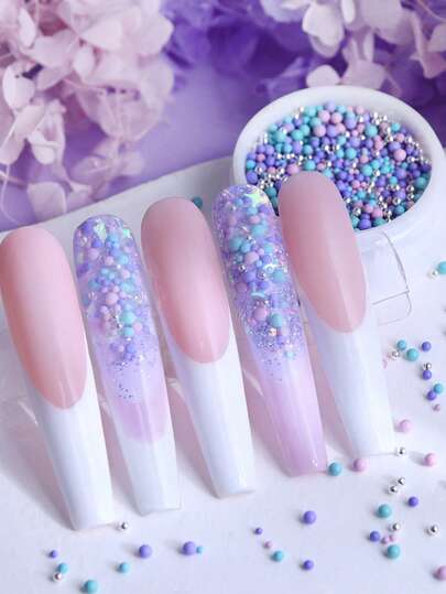 Macaroon Color Steel Ball Beads Nail Art Charms Y2K Manicure Accessories Spring Summer Bubble Nails Decoration Romantic Design