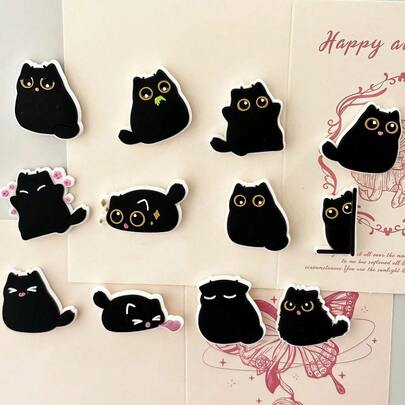 5/10个装黑色猫咪冰箱贴，可爱猫咪磁贴，适用于厨房、家居、办公室、学校储物柜、工作场所装饰，节日送礼佳品