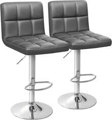 Furniwell Bar Stools Set Of 2 Modern PU Leather Height Adjustable Swivel Barstools, Hydraulic Kitchen Counter Square Island BarStool - Màu xám đen - Xem 7