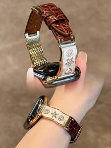 棕色 金扣[鑲鑽鱷魚紋]