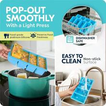 1 Cup Silicone Freezer Trays With Lids, Soup Freezer Container Molds, Easily Prepare Portioned Meals, Great Storing Soups, Leftovers, Sauces And Other Dishes, Oven Dishwasher -  - 2 Pack - 藍色 - 查看 3