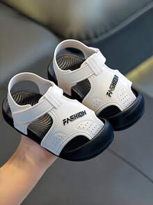 Cute Rhinestone Bow Open Toe Girls Sandals, Breathable Non-Slip Beach Holiday Shoes - Black and White - View 2