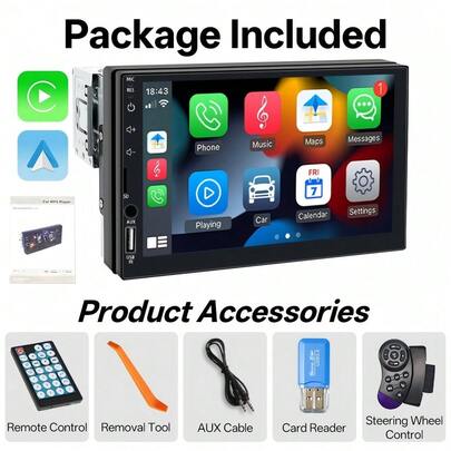 7" Car Radio 1Din Multimedia MP5 Player Wired Carplay Android AutoTouch Screen FM AUX Input Bluetooth Support Camera