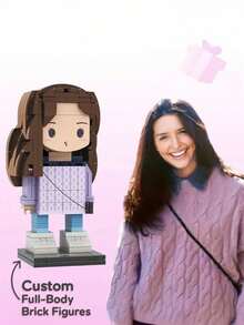1pc Customized Brick Figure Over 300 Pieces Personalized Full Body Brick Figure For 1-2 People Custom Square Face Brick Portrait Mini Building Block Set Gift For Adults 14+ Years Old - Round Face Deluxe Edition - View 7
