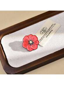 1pc DMLSKY Red & Black Poppy Lapel Pin - Glossy Red Poppy Flower With White Petals & Golden Center, Golden-Tone Border Badge For Backpacks, Jackets, Hats, Lapels - -Inspired Accessory, Remembrance Gift - Red - View 5