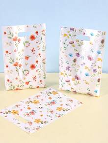 10/20/50个装野花图案混合款礼品袋，花卉图案塑料礼品包装袋，适用于婚礼、新娘送礼会、婴儿送礼会、周年纪念、生日派对用品、春夏假日手提袋、厨房用品、小型企业用品、零售购物袋 - 彩色 - 查看 9