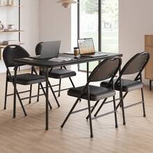 Sillas plegables acolchadas, tapizadas en cuero sintético, con estructura de metal y acolchado suave, portátiles con respaldo alto para oficina, fiestas y comedor. - Negro - Ver 7