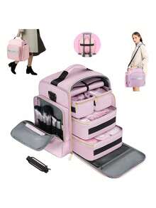 Organizador de esmalte de uñas de gran capacidad,Estuche Profesional Organizador Esmaltes Maletines Maquilla con 5 bolsas independientes extraíbles. Adecuado para uso diario de viaje de niñas y mujeres con herramientas de manicura, aceites esenciales y juegos de cosméticos. Bolsa de maquillaje, organizador de maquillaje, estuche de maquillaje, organizador de viaje de tocador, regalos esenciales, accesorios con cremallera - Rosa - Ver 2