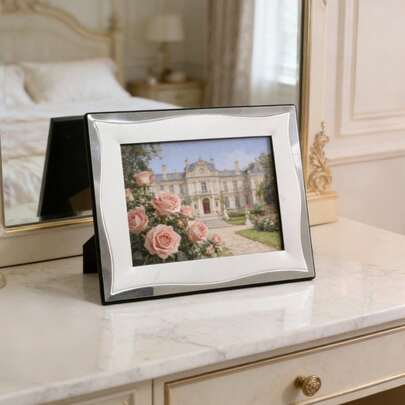 Marco de metal plateado de lujo con borde ondulado, marco de fotos de 4x6/5x7/6x8 pulgadas, decoración de tocador francés, exhibición de mesa de dormitorio, regalo