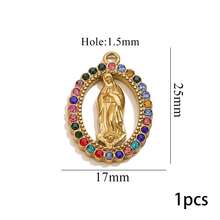 1 件 304 不锈钢镶嵌人造水晶圣母玛利亚吊坠 宗教饰品 DIY 饰品制作 圣母玛利亚项链饰品吊坠 - 金黃色 - 查看 16