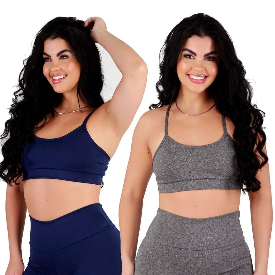 Work Fitness Kit Of 2 Premium Reinforced Polyamide Strappy Sports Bras For Gym Use - Blue and Gray - View 1