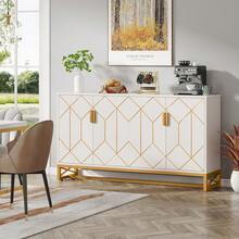 FINMIND 59" Sideboard Buffet Cabinet With Storage, White And Gold Sideboard With 4 Doors - White - View 12