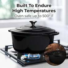 5 Quart Enameled Cast Iron Dutch Oven Pot With Lid – Premium Durability & Oven   Up To 500°F – Heavy Duty Cookware Perfect For Bread Baking, Stews, Braising & Roasting – Black - màu đen - Xem 2