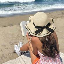 Sun Straw Hat And Straw Clutch Bag, Foldable Floppy Wide Brim Hat And Purse Straw, Summer Beach Straws Hats And Mini Purse Set For Holiday Outdoor Travel, Beige - B0FPFN3QK4 - View 5