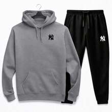 Men's Stylish Kangaroo Hoodie Set + Unisex Sweatpants Set - Grey - View 1